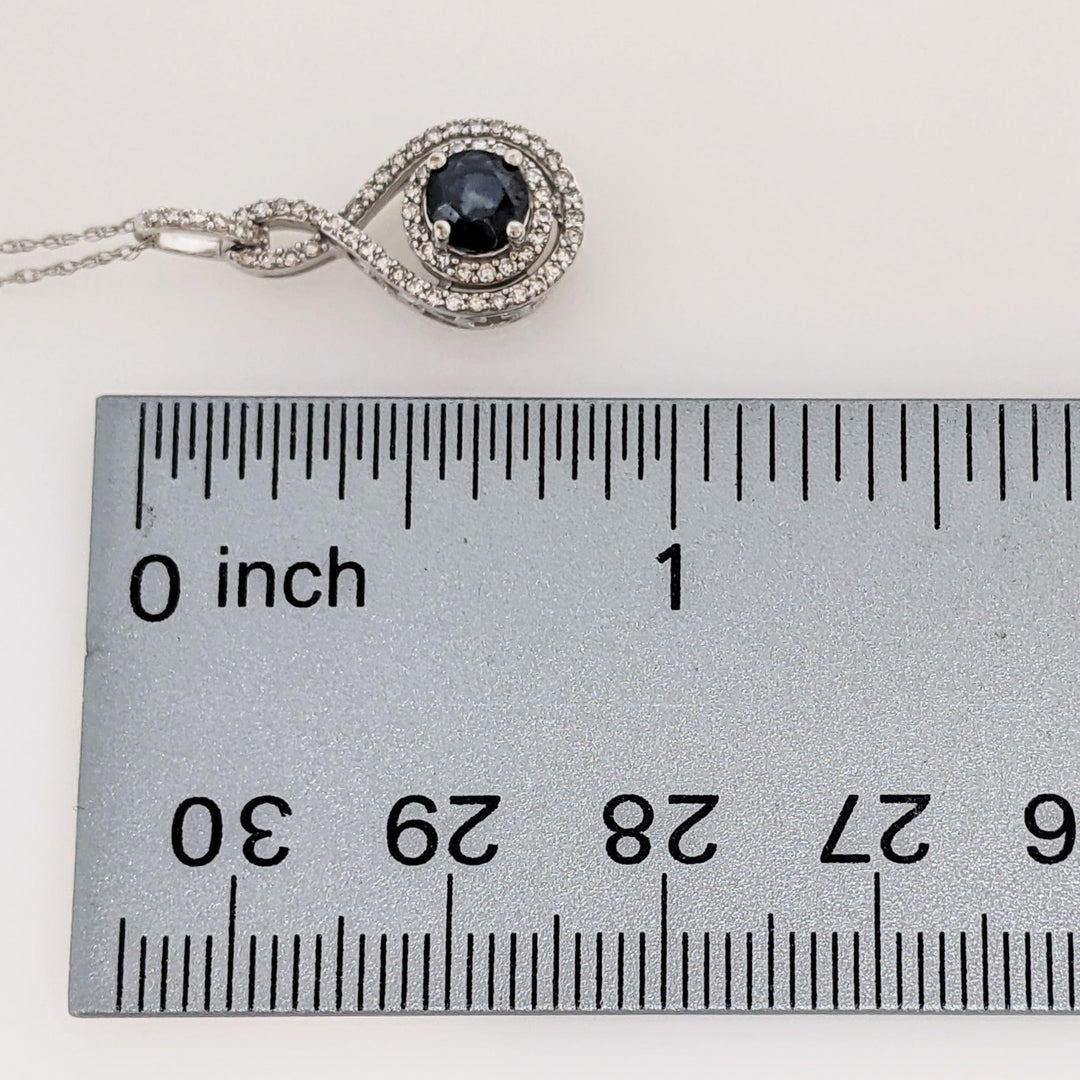 14K WHITE SAPPHIRE ROUND 5MM WITH .53 DIAMOND TOTAL WEIGHT TWIST ESTATE PENDANT & CHAIN 2.0 GRAMS