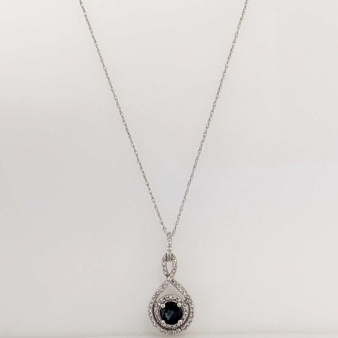 14K WHITE SAPPHIRE ROUND 5MM WITH .53 DIAMOND TOTAL WEIGHT TWIST ESTATE PENDANT & CHAIN 2.0 GRAMS