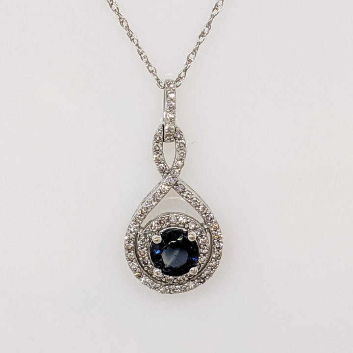 14K WHITE SAPPHIRE ROUND 5MM WITH .53 DIAMOND TOTAL WEIGHT TWIST ESTATE PENDANT & CHAIN 2.0 GRAMS