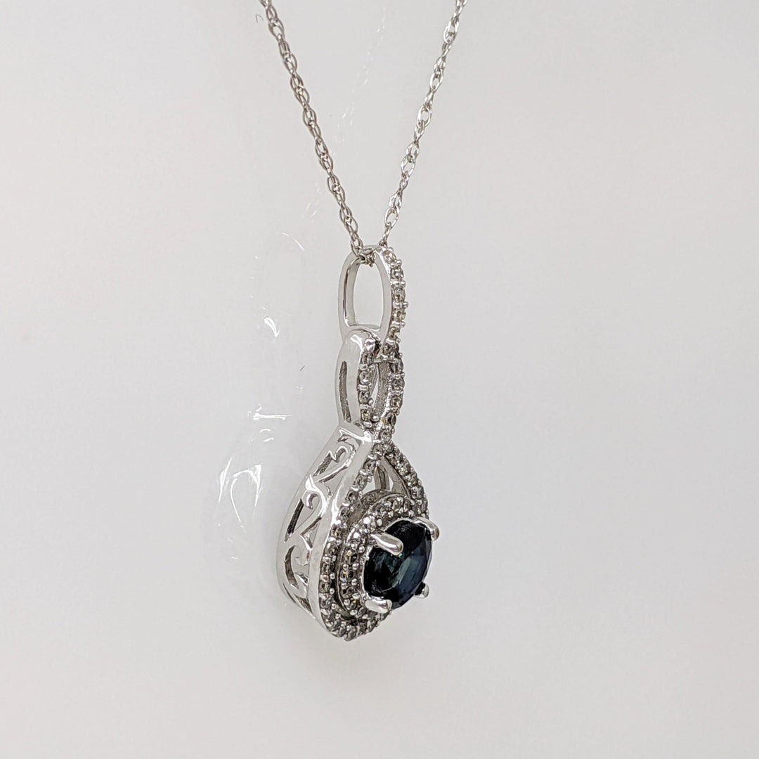 14K WHITE SAPPHIRE ROUND 5MM WITH .53 DIAMOND TOTAL WEIGHT TWIST ESTATE PENDANT & CHAIN 2.0 GRAMS
