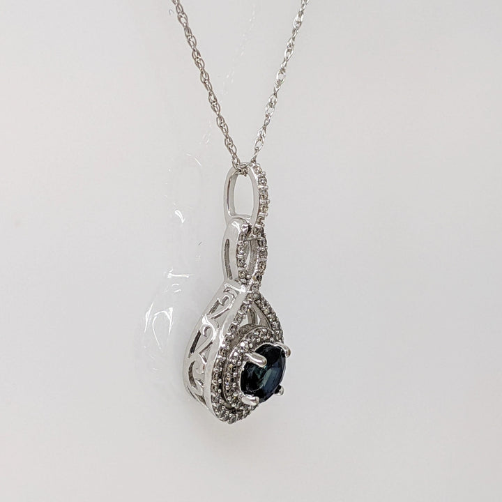 14K WHITE SAPPHIRE ROUND 5MM WITH .53 DIAMOND TOTAL WEIGHT TWIST ESTATE PENDANT & CHAIN 2.0 GRAMS