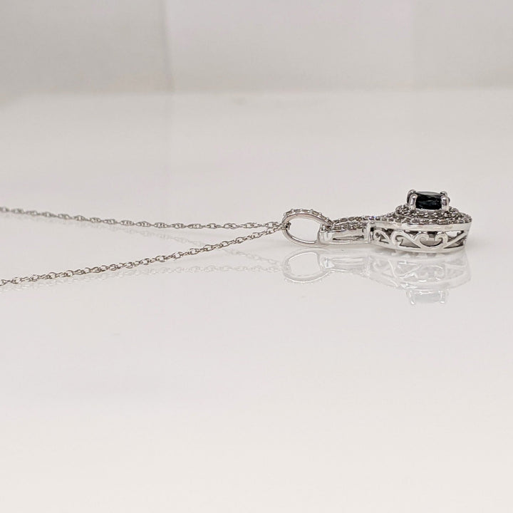 14K WHITE SAPPHIRE ROUND 5MM WITH .53 DIAMOND TOTAL WEIGHT TWIST ESTATE PENDANT & CHAIN 2.0 GRAMS