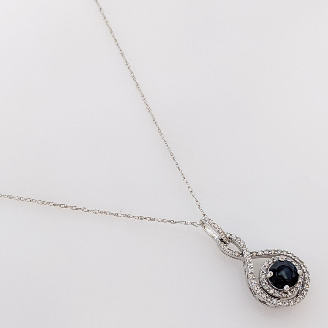 14K WHITE SAPPHIRE ROUND 5MM WITH .53 DIAMOND TOTAL WEIGHT TWIST ESTATE PENDANT & CHAIN 2.0 GRAMS