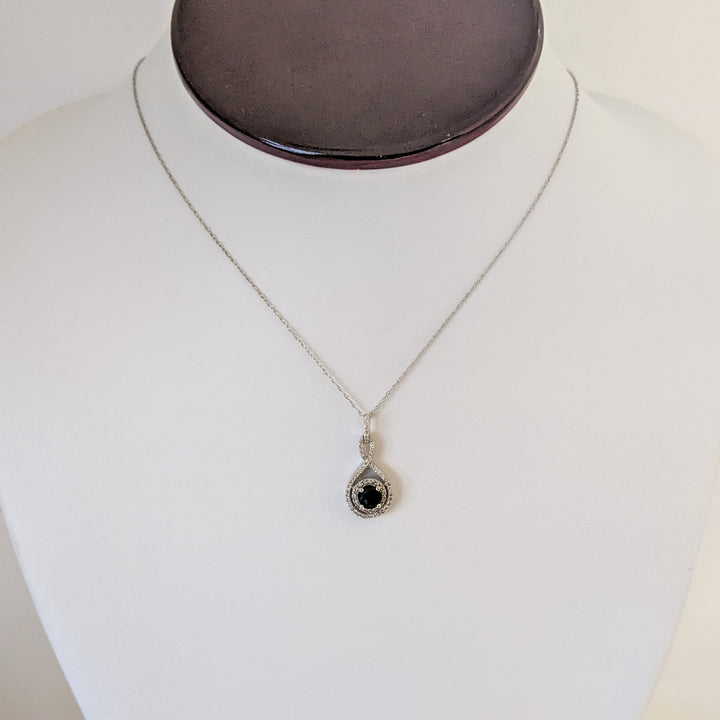 14K WHITE SAPPHIRE ROUND 5MM WITH .53 DIAMOND TOTAL WEIGHT TWIST ESTATE PENDANT & CHAIN 2.0 GRAMS