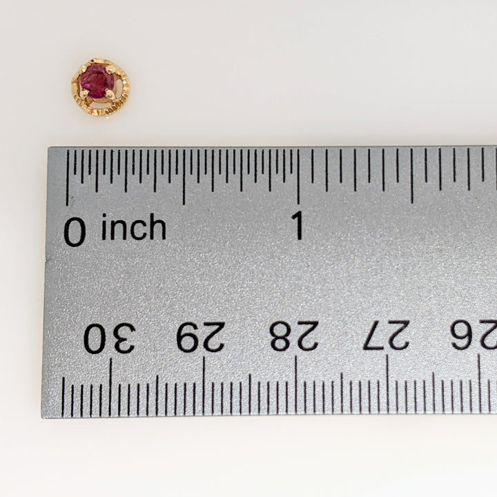 14K RUBY ROUND 3.7MM WITH GOLD TRIM ESTATE EARRINGS 1.7 GRAMS