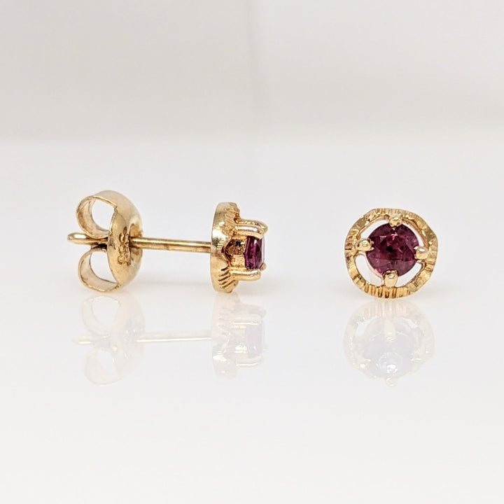 14K RUBY ROUND 3.7MM WITH GOLD TRIM ESTATE EARRINGS 1.7 GRAMS