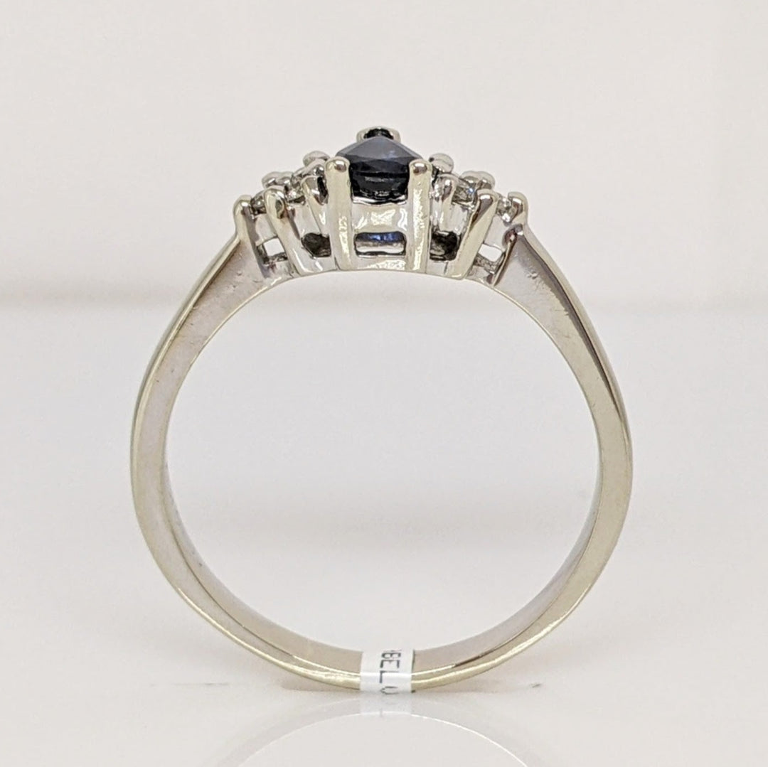 14K WHITE SAPPHIRE PEAR 4X5 WITH (6) MELEE ESTATE RING 3.5 GRAMS