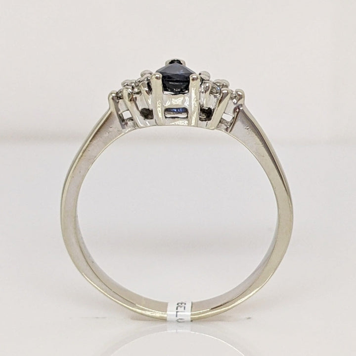 14K WHITE SAPPHIRE PEAR 4X5 WITH (6) MELEE ESTATE RING 3.5 GRAMS