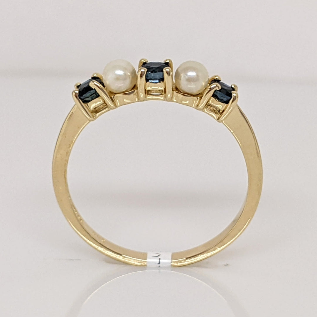 18K SAPPHIRE ROUND (3) 3MM WITH (2) PEARL 3MM ESTATE TIFFANY BAND 1.6 GRAMS