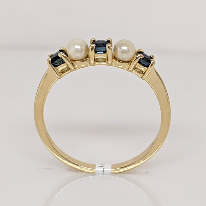 18K SAPPHIRE ROUND (3) 3MM WITH (2) PEARL 3MM ESTATE TIFFANY BAND 1.6 GRAMS