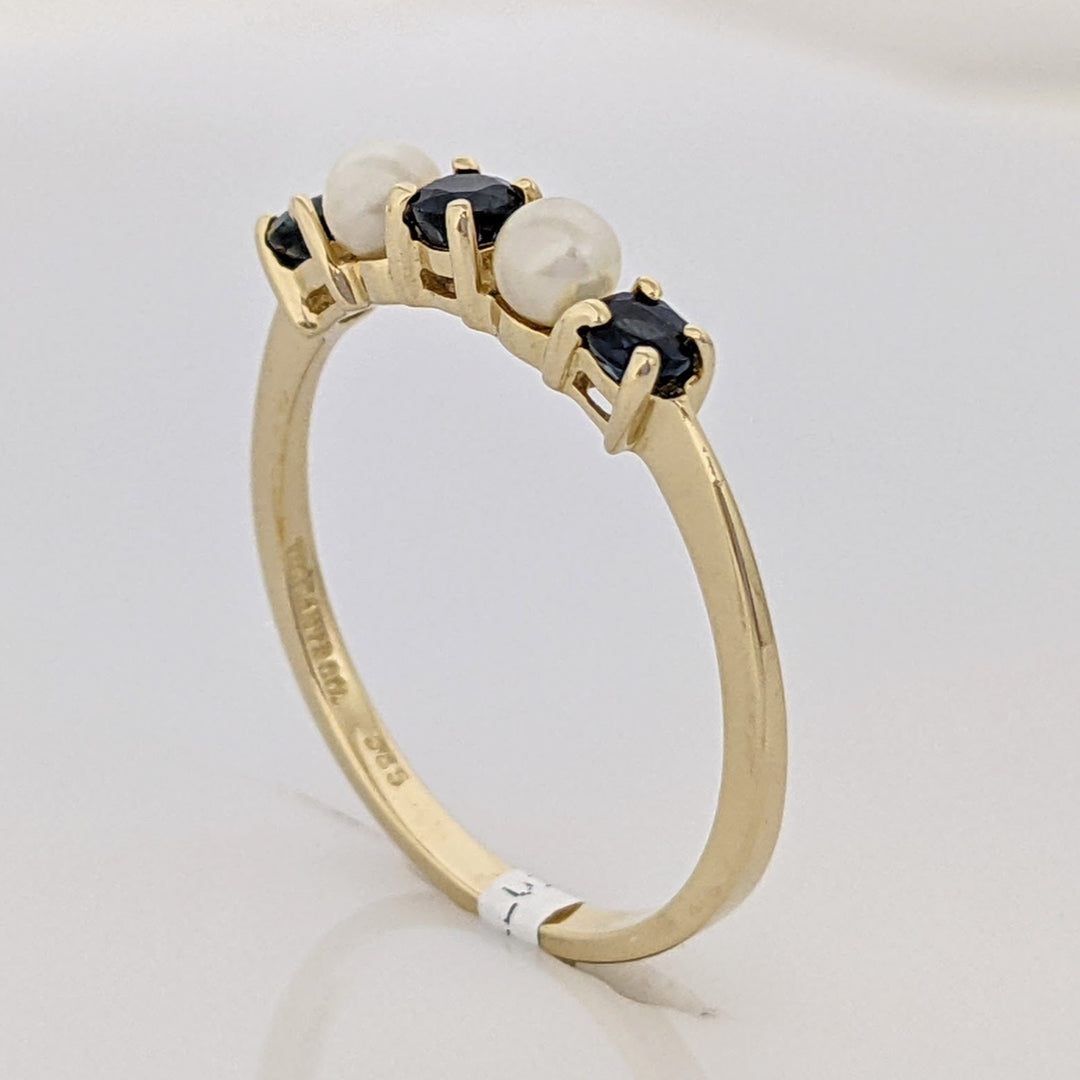 18K SAPPHIRE ROUND (3) 3MM WITH (2) PEARL 3MM ESTATE TIFFANY BAND 1.6 GRAMS