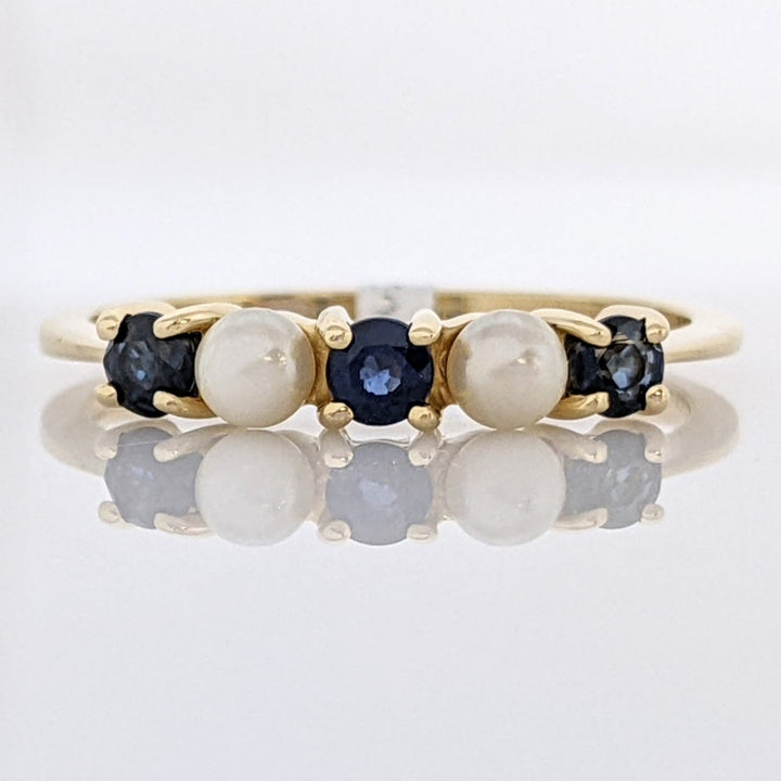 18K SAPPHIRE ROUND (3) 3MM WITH (2) PEARL 3MM ESTATE TIFFANY BAND 1.6 GRAMS