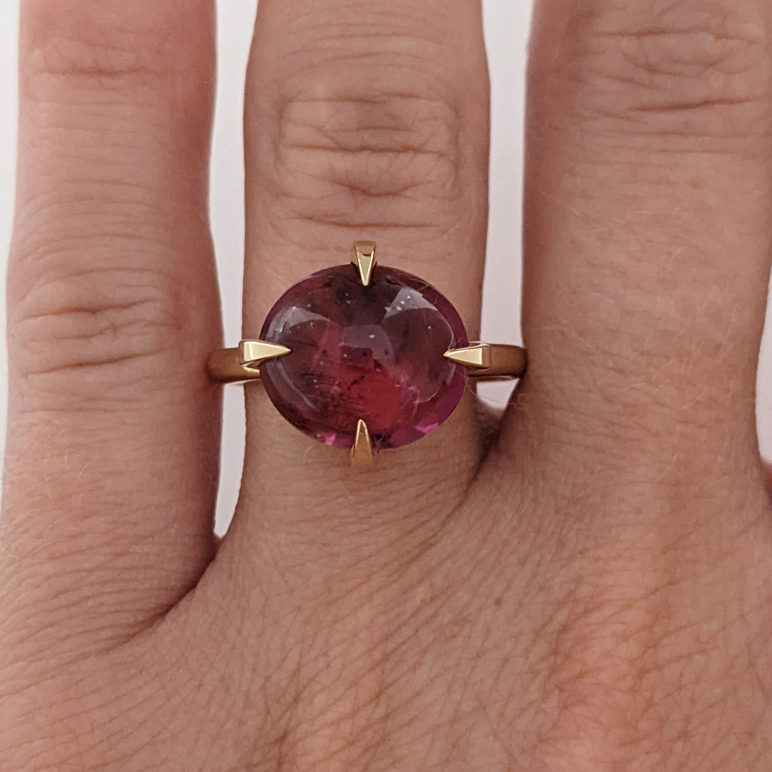 14K CABOCHON PINK TOURMALINE CLAW PRONG ESTATE RING 5.7 GRAMS