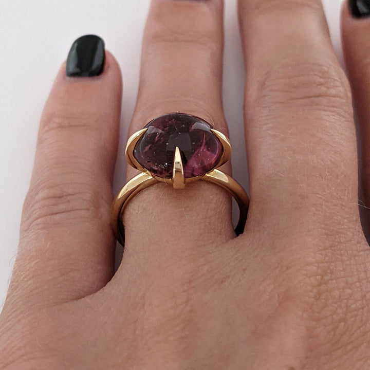 14K CABOCHON PINK TOURMALINE CLAW PRONG ESTATE RING 5.7 GRAMS