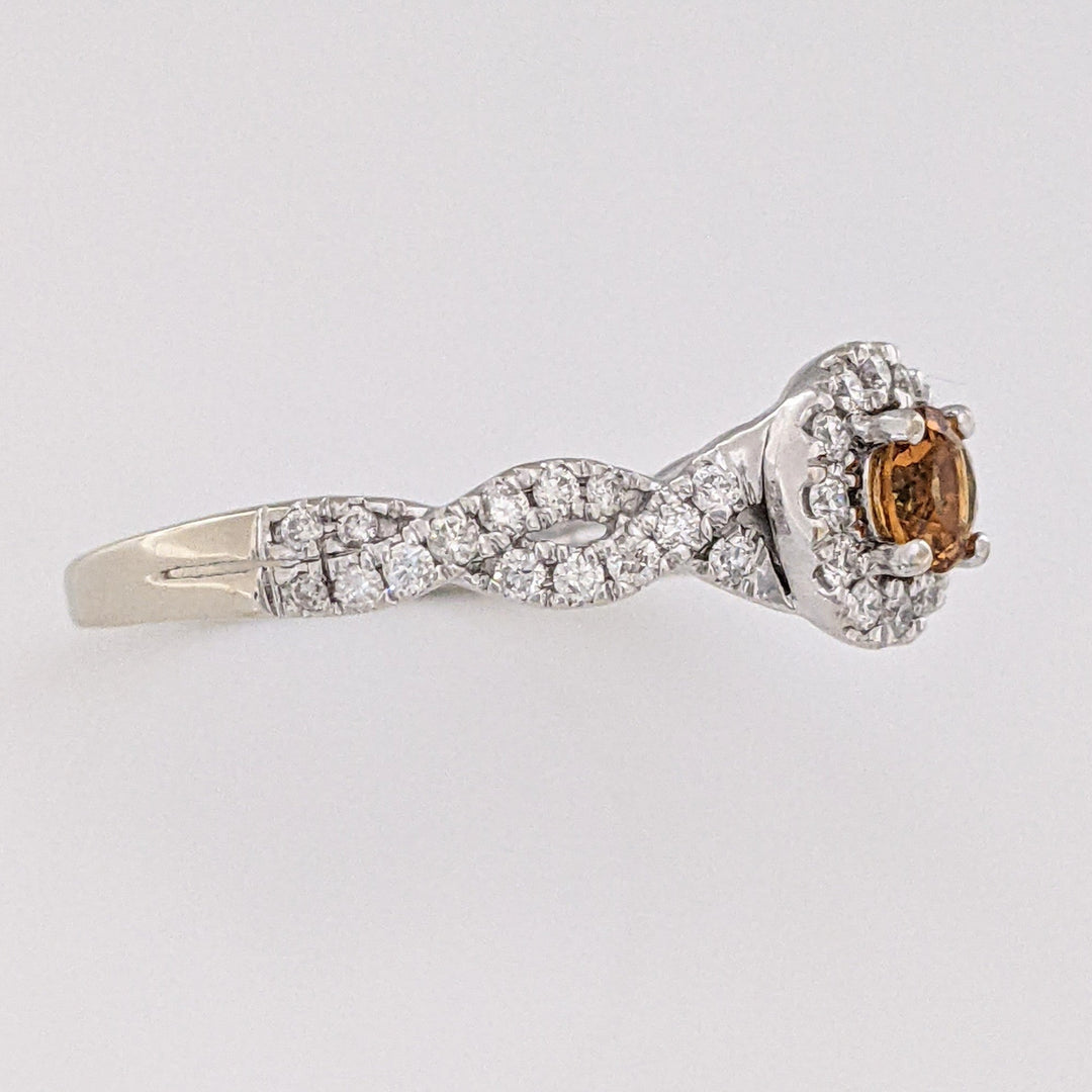 14K WHITE CITRINE ROUND 4.5MM WITH .50 DIAMOND TOTAL WEIGHT HALO ESTATE RING 3.4 GRAMS