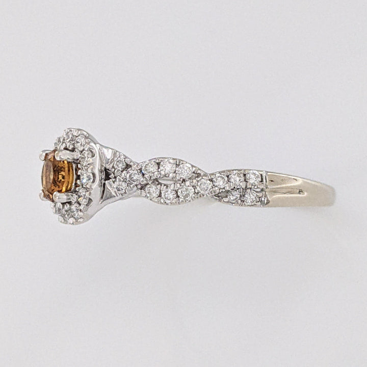 14K WHITE CITRINE ROUND 4.5MM WITH .50 DIAMOND TOTAL WEIGHT HALO ESTATE RING 3.4 GRAMS