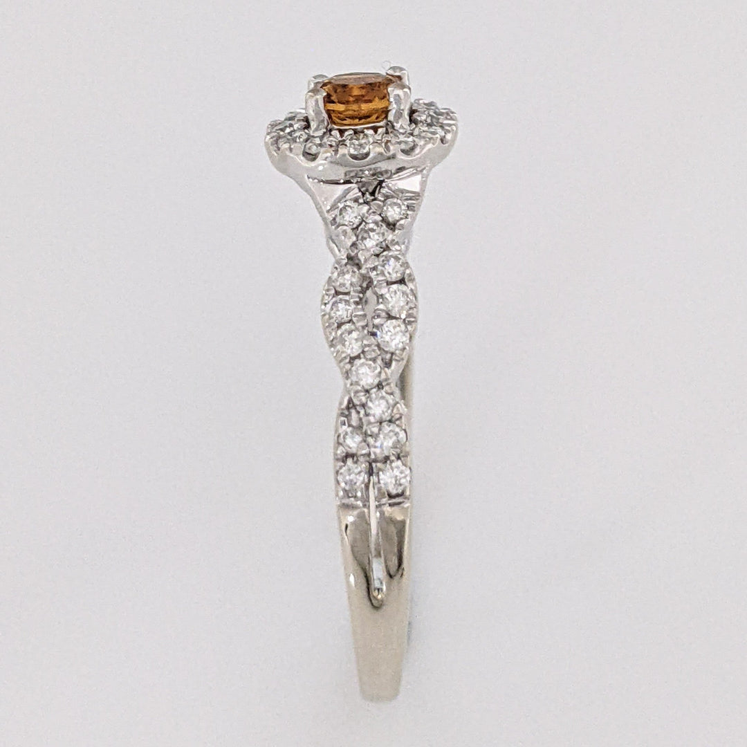 14K WHITE CITRINE ROUND 4.5MM WITH .50 DIAMOND TOTAL WEIGHT HALO ESTATE RING 3.4 GRAMS