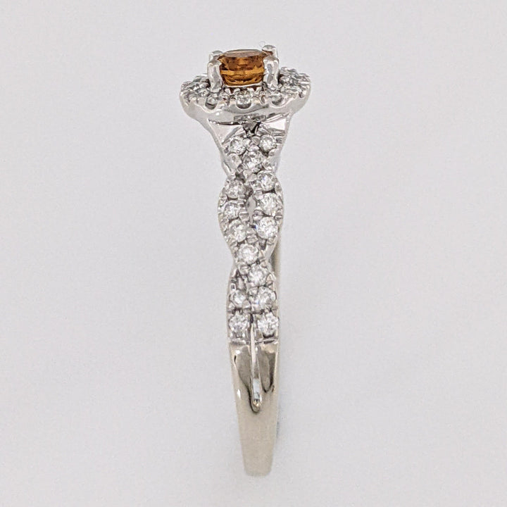 14K WHITE CITRINE ROUND 4.5MM WITH .50 DIAMOND TOTAL WEIGHT HALO ESTATE RING 3.4 GRAMS