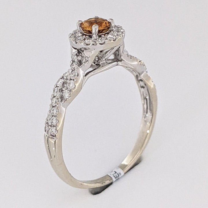 14K WHITE CITRINE ROUND 4.5MM WITH .50 DIAMOND TOTAL WEIGHT HALO ESTATE RING 3.4 GRAMS