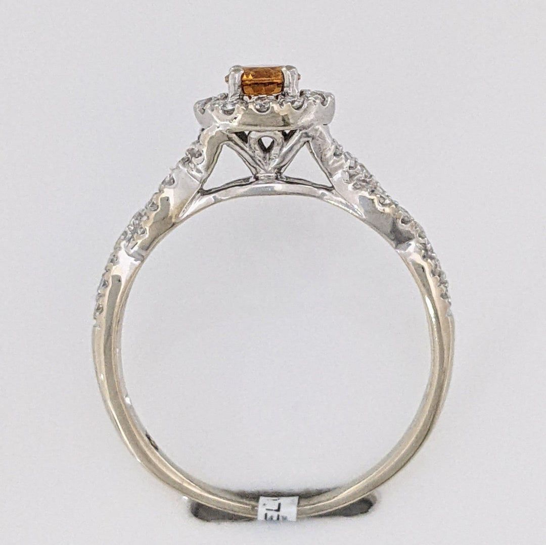 14K WHITE CITRINE ROUND 4.5MM WITH .50 DIAMOND TOTAL WEIGHT HALO ESTATE RING 3.4 GRAMS