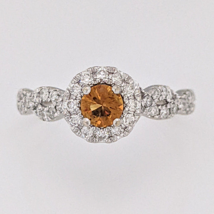 14K WHITE CITRINE ROUND 4.5MM WITH .50 DIAMOND TOTAL WEIGHT HALO ESTATE RING 3.4 GRAMS