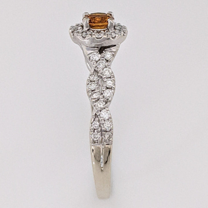 14K WHITE CITRINE ROUND 4.5MM WITH .50 DIAMOND TOTAL WEIGHT HALO ESTATE RING 3.4 GRAMS