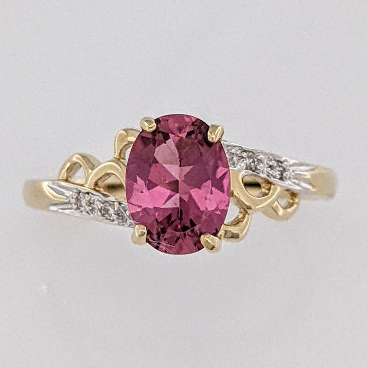 14K PINK TOURMALINE OVAL 6X8 WITH (4) MELEE ESTATE RING 2.1 GRAMS