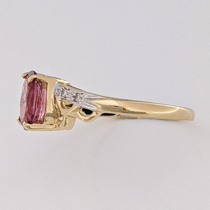 14K PINK TOURMALINE OVAL 6X8 WITH (4) MELEE ESTATE RING 2.1 GRAMS