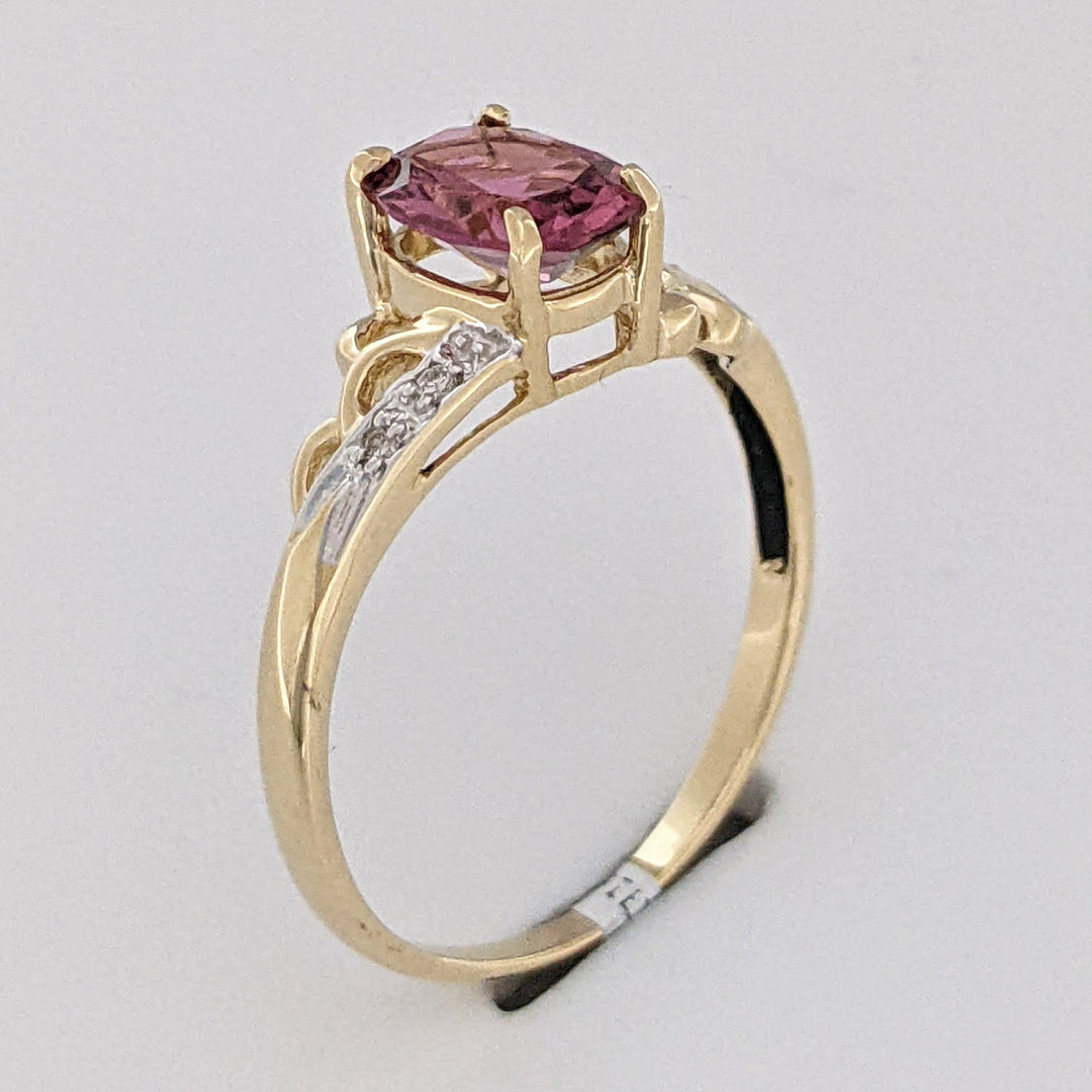 14K PINK TOURMALINE OVAL 6X8 WITH (4) MELEE ESTATE RING 2.1 GRAMS