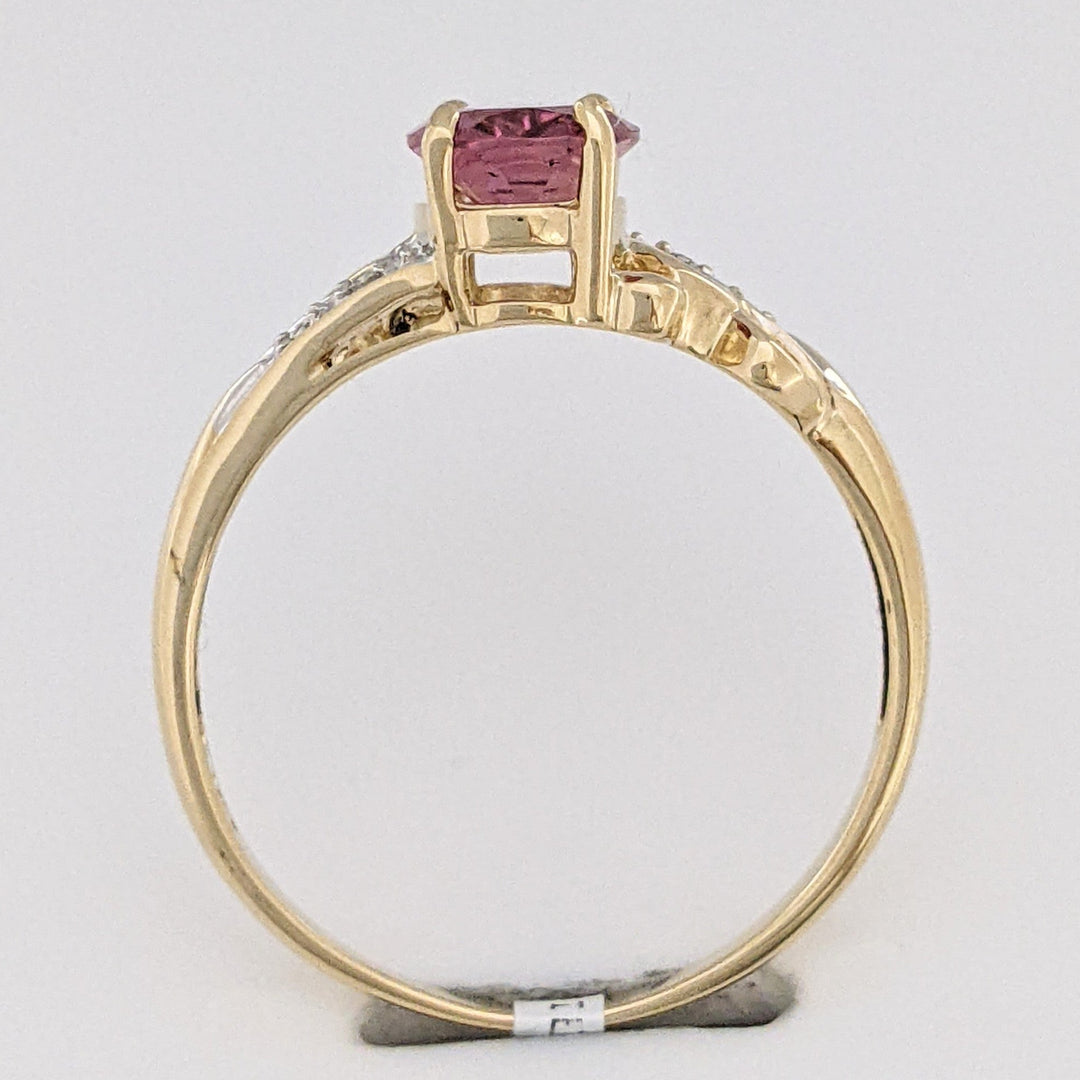 14K PINK TOURMALINE OVAL 6X8 WITH (4) MELEE ESTATE RING 2.1 GRAMS