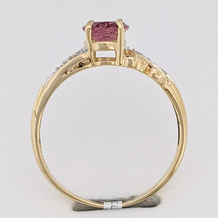 14K PINK TOURMALINE OVAL 6X8 WITH (4) MELEE ESTATE RING 2.1 GRAMS