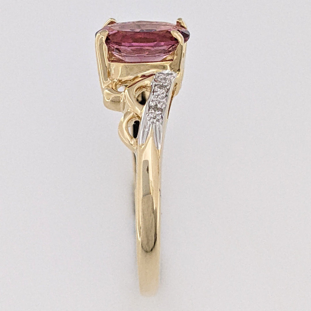14K PINK TOURMALINE OVAL 6X8 WITH (4) MELEE ESTATE RING 2.1 GRAMS