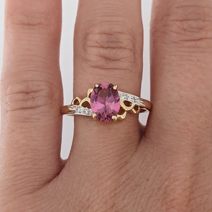 14K PINK TOURMALINE OVAL 6X8 WITH (4) MELEE ESTATE RING 2.1 GRAMS