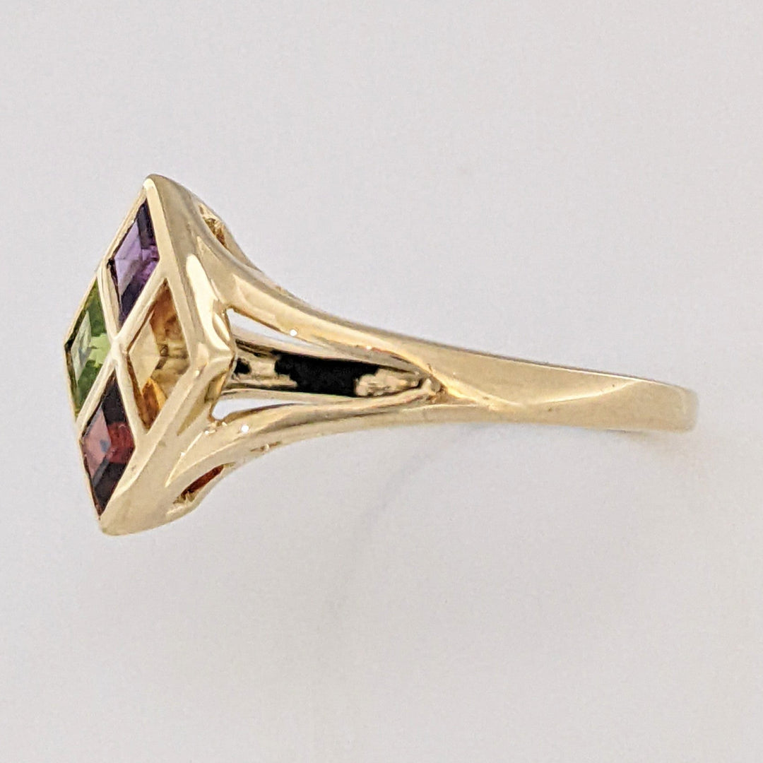 14K GARNET, CITRINE, AMETHYST, PERIDOT PRINCESS CUT 4MM BEZEL ESTATE RING 2.7 GRAMS