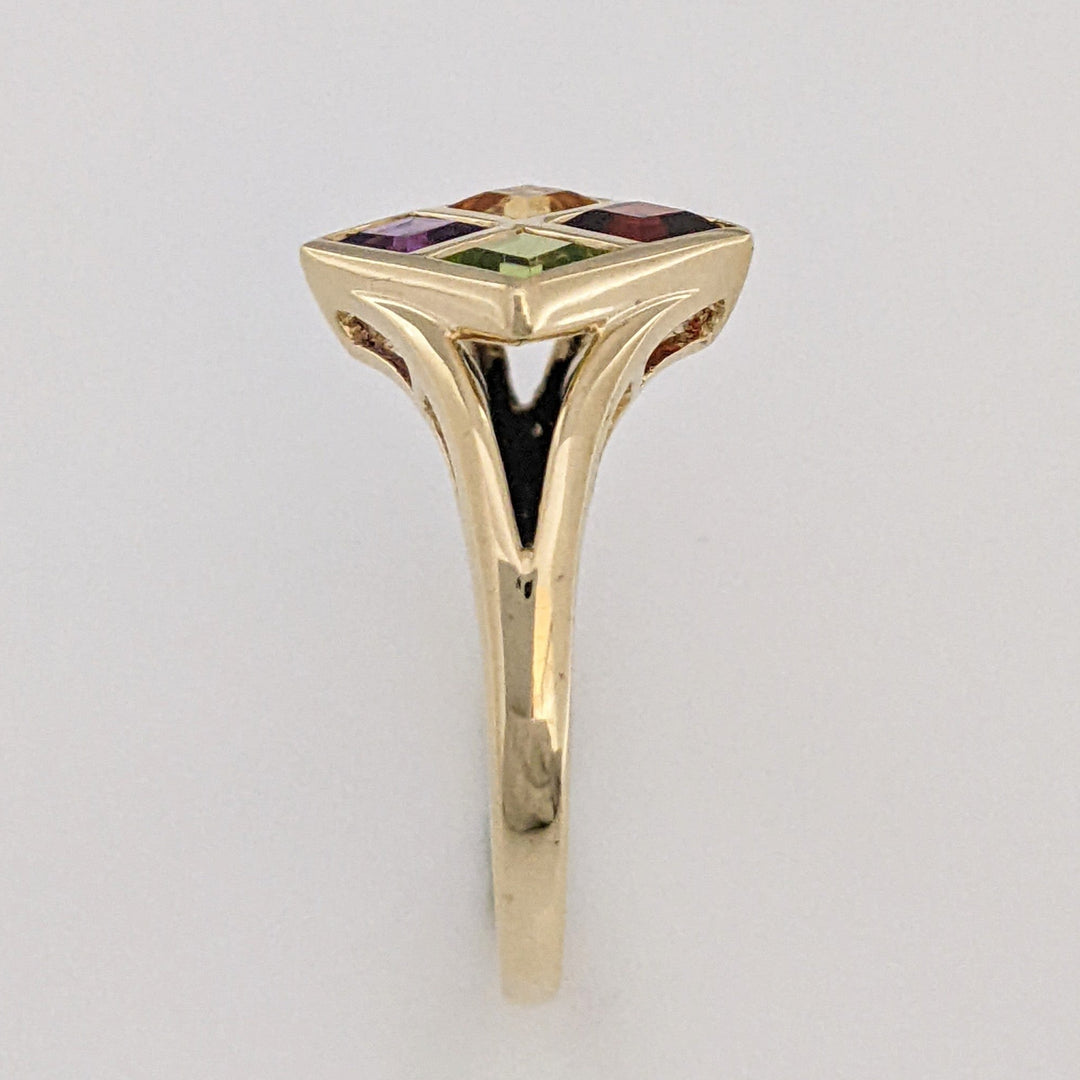 14K GARNET, CITRINE, AMETHYST, PERIDOT PRINCESS CUT 4MM BEZEL ESTATE RING 2.7 GRAMS