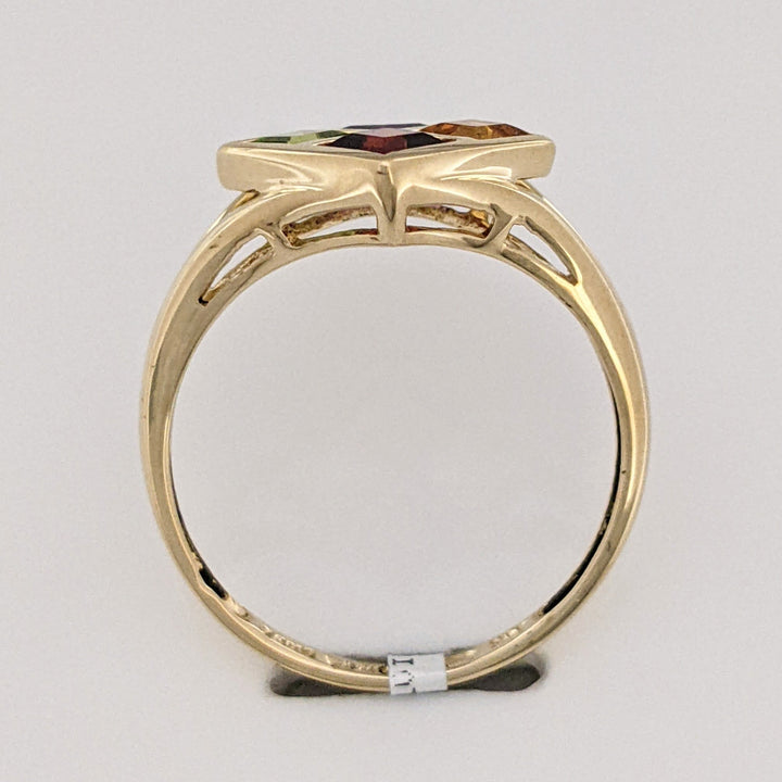 14K GARNET, CITRINE, AMETHYST, PERIDOT PRINCESS CUT 4MM BEZEL ESTATE RING 2.7 GRAMS