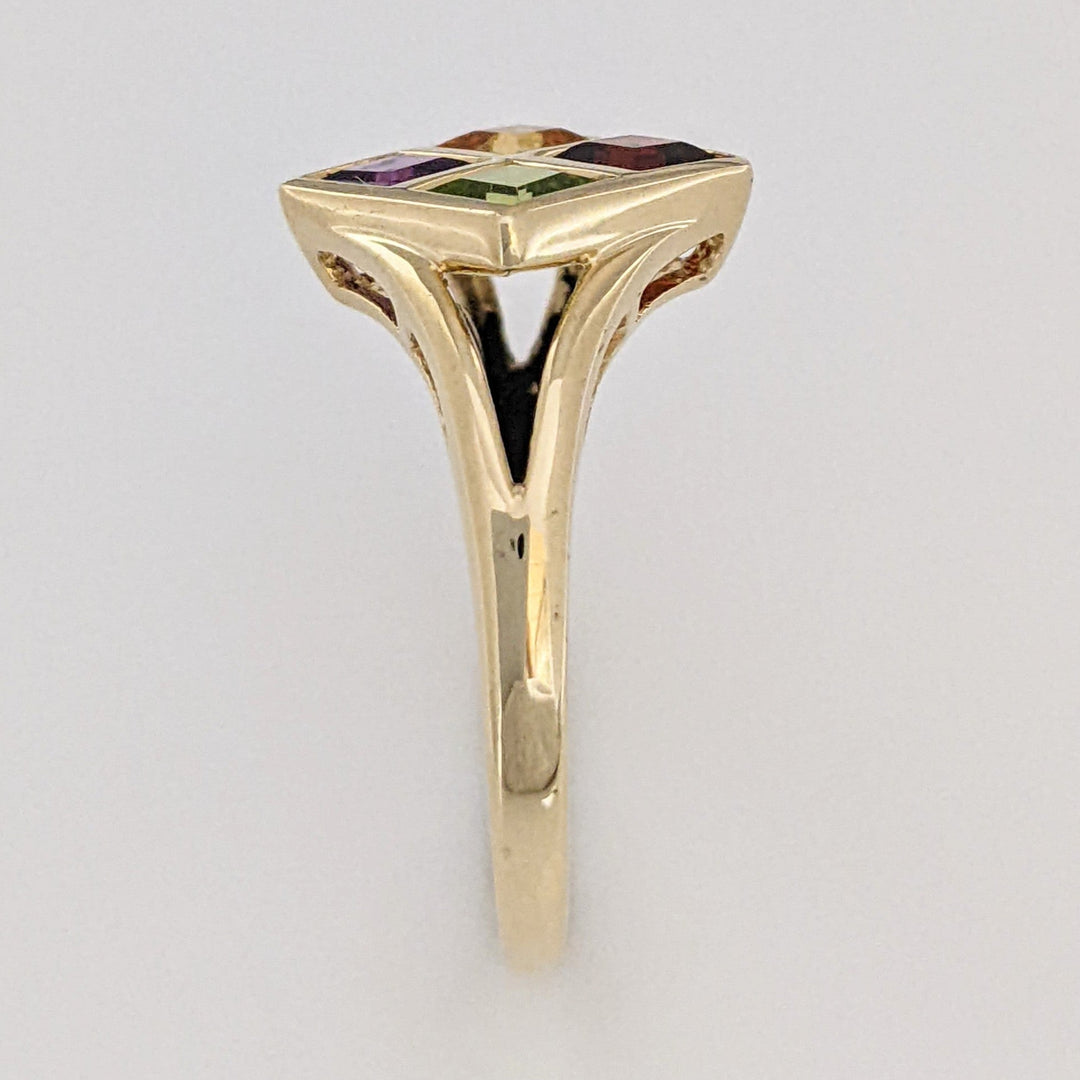 14K GARNET, CITRINE, AMETHYST, PERIDOT PRINCESS CUT 4MM BEZEL ESTATE RING 2.7 GRAMS