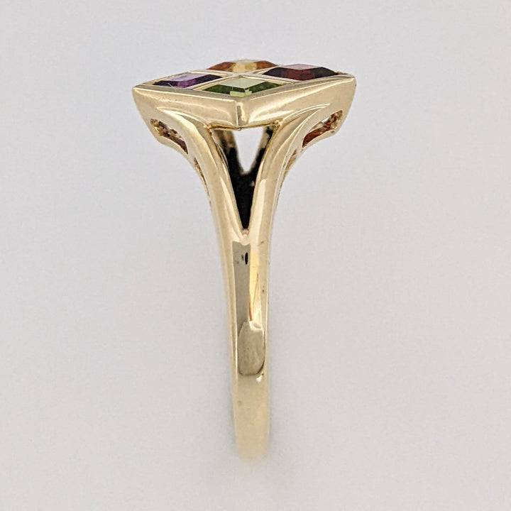14K GARNET, CITRINE, AMETHYST, PERIDOT PRINCESS CUT 4MM BEZEL ESTATE RING 2.7 GRAMS