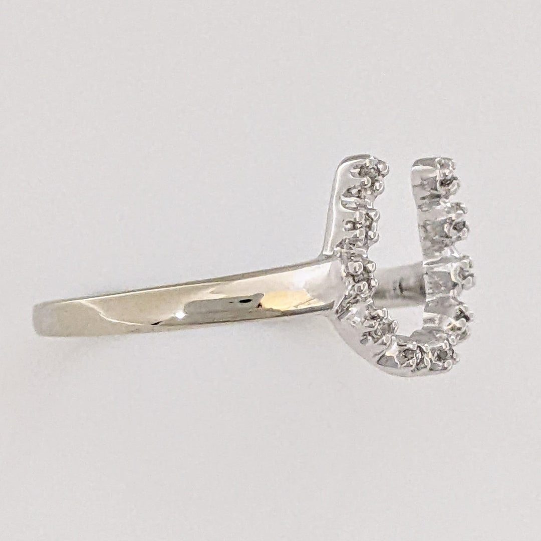14K WHITE .10 CARAT TOTAL WEIGHT DIAMOND ROUND ESTATE HORSESHOE RING 2.0 GRAMS