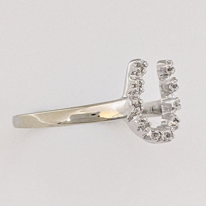 14K WHITE .10 CARAT TOTAL WEIGHT DIAMOND ROUND ESTATE HORSESHOE RING 2.0 GRAMS