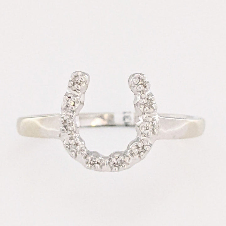 14K WHITE .10 CARAT TOTAL WEIGHT DIAMOND ROUND ESTATE HORSESHOE RING 2.0 GRAMS