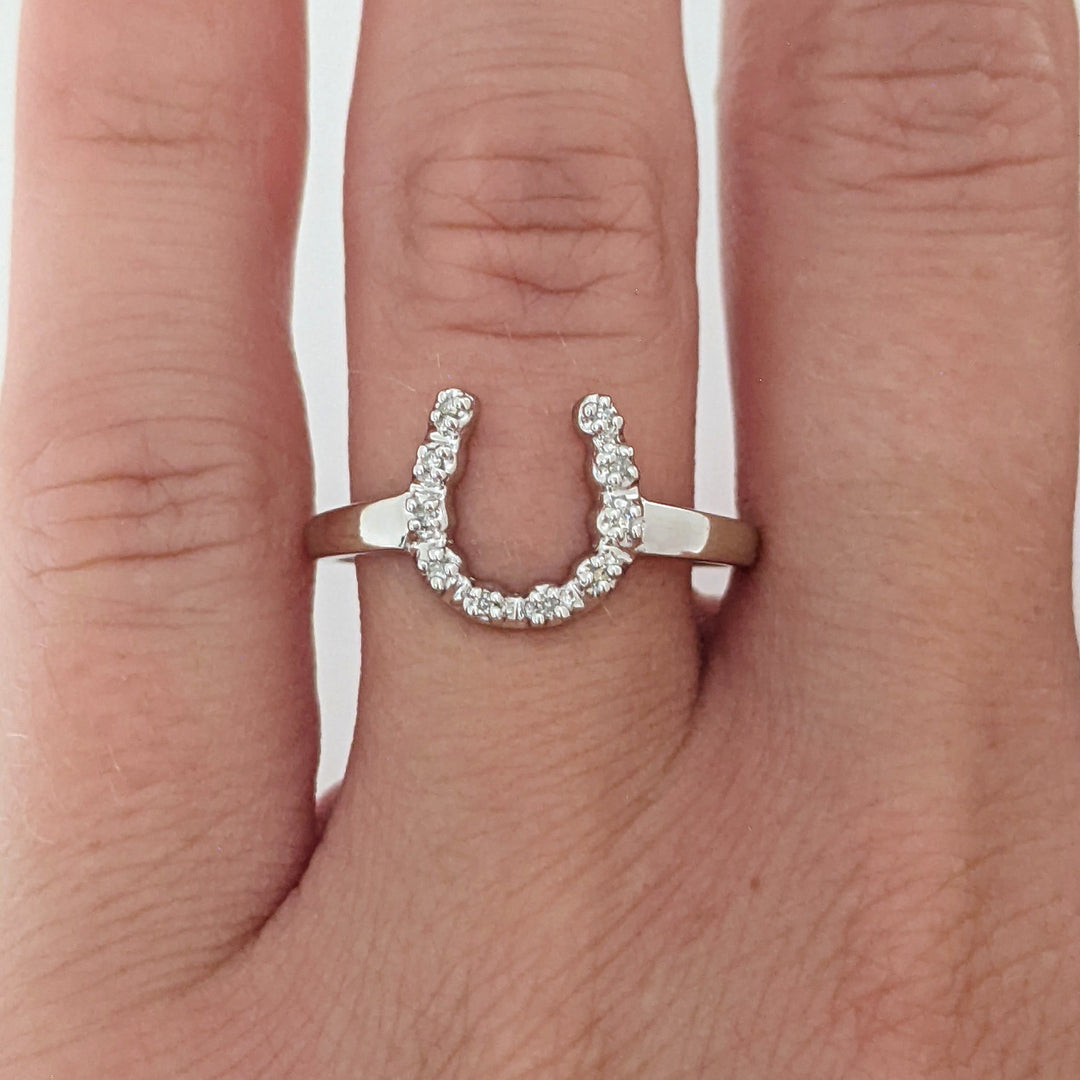 14K WHITE .10 CARAT TOTAL WEIGHT DIAMOND ROUND ESTATE HORSESHOE RING 2.0 GRAMS