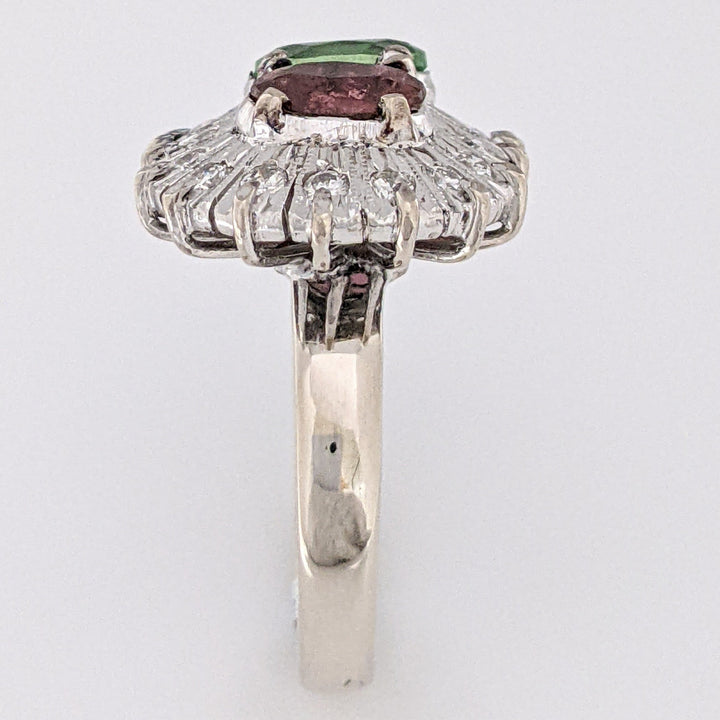 10K WHITE PINK/ GREEN TOURMALINE OVAL 5X7 WITH (18) MELEE ESTATE RING 6.7 GRAMS