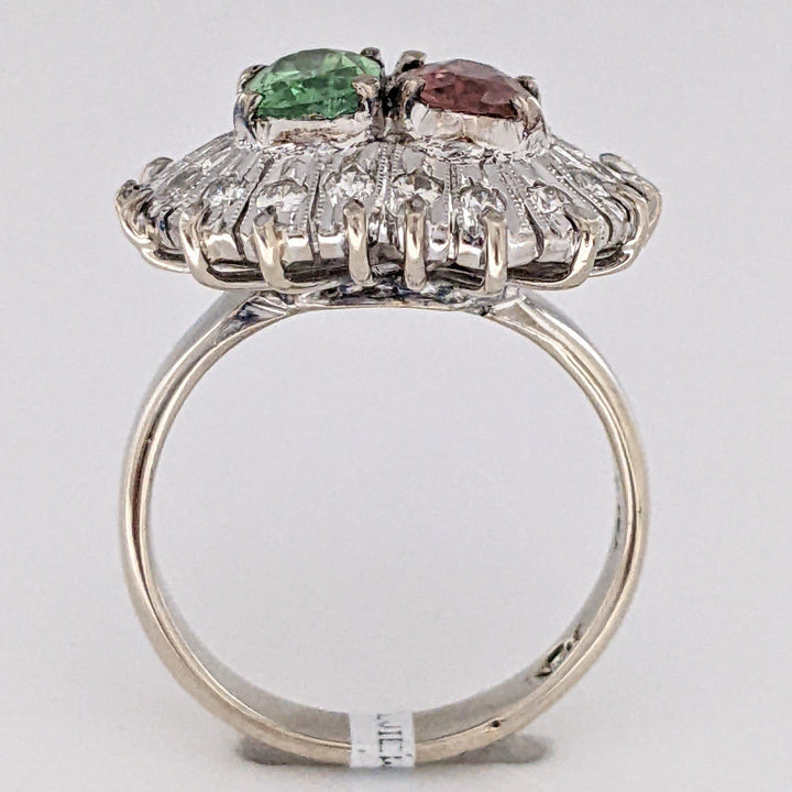 10K WHITE PINK/ GREEN TOURMALINE OVAL 5X7 WITH (18) MELEE ESTATE RING 6.7 GRAMS