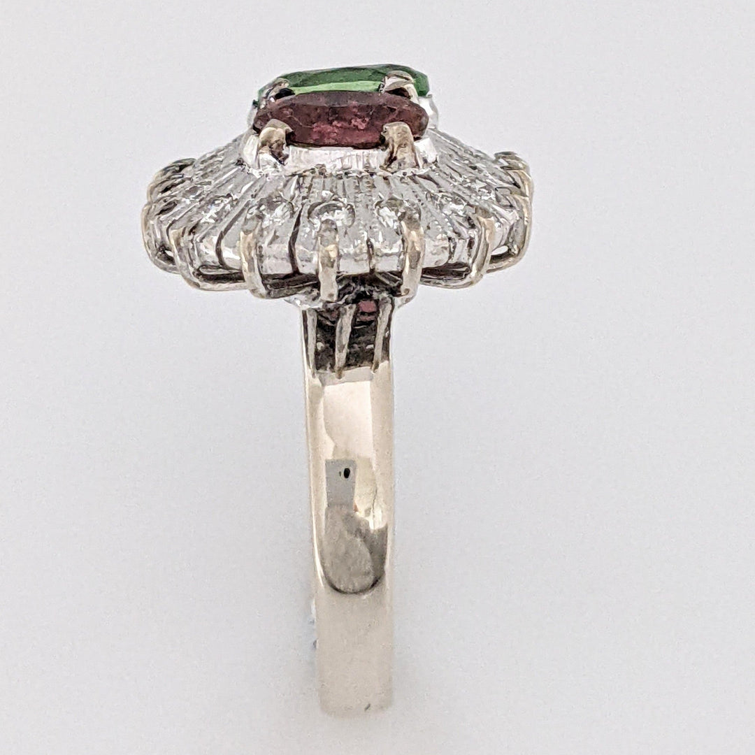 10K WHITE PINK/ GREEN TOURMALINE OVAL 5X7 WITH (18) MELEE ESTATE RING 6.7 GRAMS