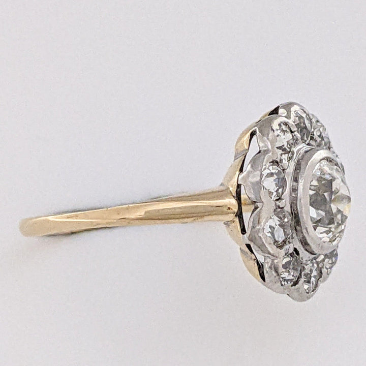 14K .85 CARAT TOTAL WEIGHT VS2 I DIAMOND ROUND (11) BEZEL FLORAL ESTATE RING 2.3 GRAMS