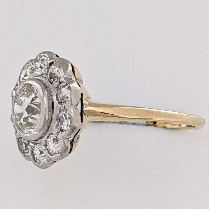 14K .85 CARAT TOTAL WEIGHT VS2 I DIAMOND ROUND (11) BEZEL FLORAL ESTATE RING 2.3 GRAMS