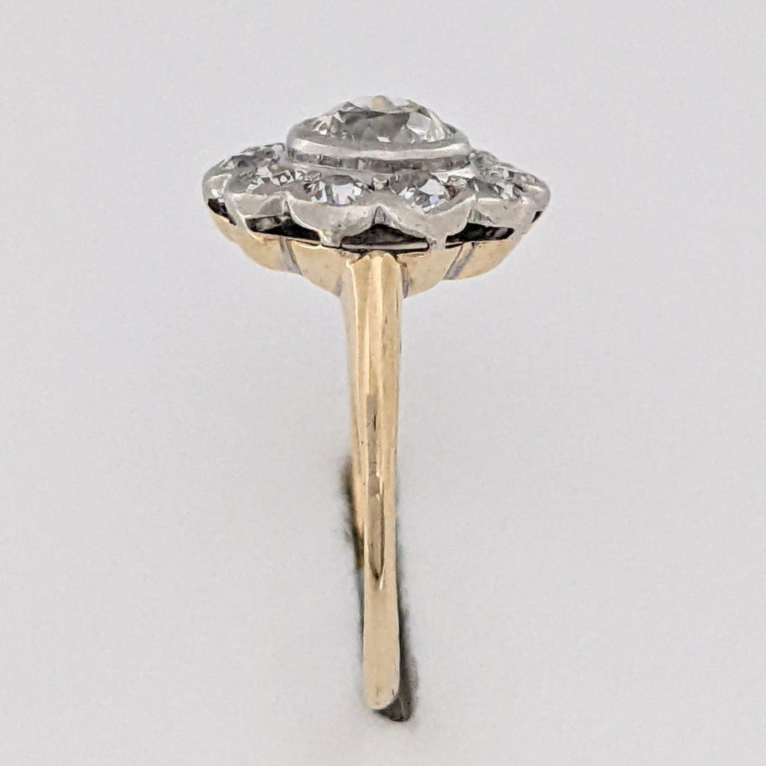 14K .85 CARAT TOTAL WEIGHT VS2 I DIAMOND ROUND (11) BEZEL FLORAL ESTATE RING 2.3 GRAMS