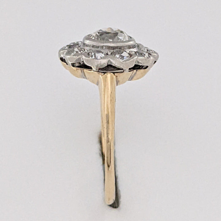 14K .85 CARAT TOTAL WEIGHT VS2 I DIAMOND ROUND (11) BEZEL FLORAL ESTATE RING 2.3 GRAMS