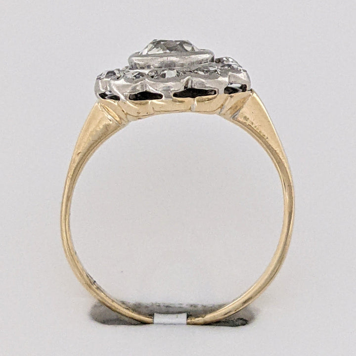 14K .85 CARAT TOTAL WEIGHT VS2 I DIAMOND ROUND (11) BEZEL FLORAL ESTATE RING 2.3 GRAMS
